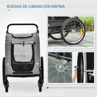 PawHut Remolque de Bicicleta para Perros 2 en 1 con Puertas Enrollables Cinturón de Seguridad Carga 30 kg 140x72,5x108 cm Gris(m-7)