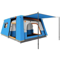 Outsunny Tenda de Campismo Familiar para 4-6 Pessoas com 2 Quartos Alpendre Impermeável 3000 mm Anti-UV 430x305x195 cm Azul(m-10)