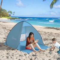 Outsunny Tienda de Playa para 2-3 Personas Pop-Up con Ventanas tipo Refugio con Protección Solar UV 200x150x119 cm Azul(m-2)
