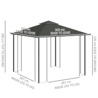 Outsunny 3 x 3(m) Steel Frame Double Roof Garden Gazebo - Grey(m-3)