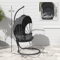 Outsunny Hanging Egg Chair Swing Hammock Chair with Stand, Cushion and Retractable Canopy, for Indoor and Outdoor, Grey(m-3)