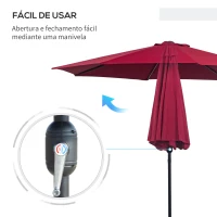 Outsunny Sombrilla de Jardín Ø295x250 cm con Manivela Parasol Exterior con Mecanismo de Inclinación y Poste Desmontable de Metal para Terraza Piscina Patio Vino Tinto(m-8)