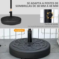 Outsunny Base de Sombrilla de PE Redonda para Postes de 38mm/48mm Rellenable de Arena 35 kg y Agua 25L Ø56x30,5 cm Negro(m-4)