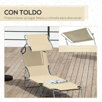 Outsunny Tumbona de jardín Plegable con Toldo y Respaldo Reclinable para Jardín Terraza Acampada 187x58x36cm Beige(m-6)
