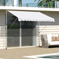 Outsunny Toldo Manual Retráctil 300x150x170-280 cm con Altura Ajustable Manivela y Protección Solar para Terraza Blanco(m-2)