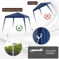 Outsunny Carpa Plegable 2,4x2,4m Cenador de Jardín Impermeable Diseño Pop Up de Acero y Cubierta de Tela Oxford Gazebo para Exterior Azul(m-7)
