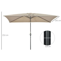 Outsunny Sombrilla de Aluminio 200x300x253 cm Parasol Rectangular de Jardín Inclinable con Manivela y Poste Desmontable Caqui(m-3)