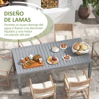 Outsunny Mesa de Comedor Exterior Mesa de Terraza para 6 -8 Personas con Marco de Aluminio 180/240x94x73 cm Gris Oscuro(m-6)