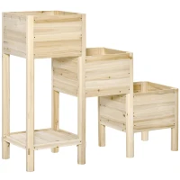 Outsunny Jardinière sur Pieds carré Potager 3 étages dim. 125L x 45l x 108H cm Inserts d'irrigation étagère Bois Sapin Naturel(m-11)