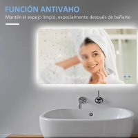 kleankin Espejo de Baño con Luz LED con Función Antivaho Interruptor Táctil y Color de Luz Ajustable 90x60 cm Plata(m-8)