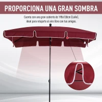 Outsunny Sombrilla de Terraza de Aluminio 198x130x245 cm Parasol de Jardín Rectangular con Función de Inclinación Rojo Vino(m-4)