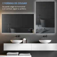 kleankin Espejo de Baño con Luz LED con Función Antivaho Interruptor Táctil y Color de Luz Ajustable 90x60 cm Plata(m-7)