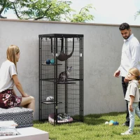 PawHut Gaiola para Gatos Recinto para Gatos com Cobertura Impermeável 3 Plataformas Rede  Almofadas e Porta para 1-2 Gatos 61,5x55x157 cm Preto(m-2)