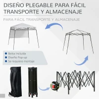 Outsunny Cenador Plegable 220x220x200 cm con 1 Pared Lateral Bolsa de Transporte Impermeable y Protección UV50+ Blanco(m-5)