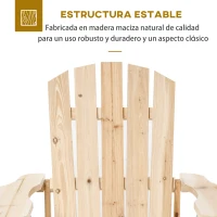 Outsunny Silla de Jardín Adirondack Asiento Extra Ancho Carga 150 kg para Patio Terraza Balcón 78x89x88 cm Natural(m-4)