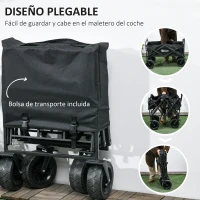 Outsunny Carro Plegable con Bolsa Térmica Desmontable Longitud y Ángulo del Mango Ajustables y Bolsa de Transporte Negro(m-4)