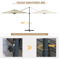 Outsunny Sombrilla de Jardín Ajustable Ø294x242 cm con Poste Giratorio 360° Ángulo de Techo Ajustable y Ventilación Crema(m-6)