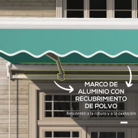 Outsunny Toldo Manual 395x245 cm con Manivela Toldo Balcón Patio Terraza de Aluminio y Tejido Poliéster 280 g/m² Anti-UV Verde(m-6)