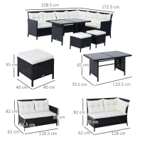 Outsunny 18-delige poly-rotan zitgroep bankstel tuinset fauteuil krukkenset(m-4)