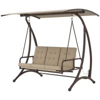 Outsunny Convertible Three-Seater Swing Bed - Khaki(m-11)