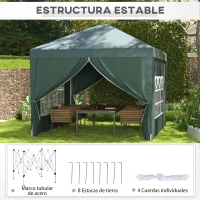 Outsunny Carpa Plegable con 4 Paredes Desmontables 3x3 m Cenador de Jardín con Bolsa de Transporte Impermeable Anti-UV Verde(m-7)