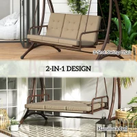 Outsunny Convertible Three-Seater Swing Bed - Khaki(m-4)
