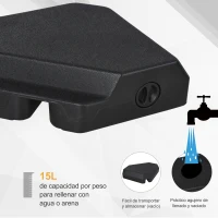 Outsunny Base para Sombrilla de Ø48 mm con 4 Pesos Rellenables de Agua o Arena de 60L Soporte de Sombrilla en Forma de Cruz con Tubo de Acero 80x80x56 cm Negro(m-6)