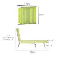 Outsunny Tumbona Plegable y Reclinable de Jardín con Reposacabezas y Respaldo Ajustable en 5 Niveles Tela de Texteline Transpirable 182x56x28 cm Verde(m-3)