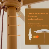 Outsunny Sombrilla Parasol 295x200x255 cm para Jardín Terraza con Mástil de Madera y Toldo de Poliéster 180g/m² Color Crema(m-6)