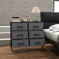 HOMCOM Fabric Chest of Drawers, Industrial Bedroom Dresser with 6 Fabric Drawers, Steel Frame and Wooden Top for Nursery, Living Room, Hallway, Black(m-8)