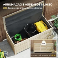 Outsunny Baú de Arrumação Exterior 185L Baú de Jardim de Madeira Impermeável com Tampa Amovível 2 Rodas 110x50x50 cm Madeira(m-4)