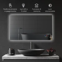 kleankin Specchio Bagno con Luce LED, Sistema Anti-Appannamento e Tasti Touch, 90x60cm, Argento(m-4)