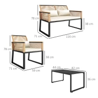 Outsunny Conjunto de Jardim 4 Peças de Vime Sintético com 2 Cadeiras 1 Sofá de 2 Lugares e Mesa de Centro Madeira e Creme(m-3)