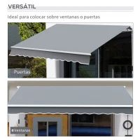 Outsunny Toldo Manual Retráctil 3x2,5 cm Toldo para Balcón con Manivela de Metal Impermeable y Anti-UV Toldo Enrollable de Exterior para Jardín Terraza Ventanas Gris(m-8)