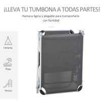 Outsunny Tumbona Plegable Reclinable de Aluminio con Reposacabezas Extraíble y Respaldo Transpirable Ajustable en 4 Posiciones para Jardín Terraza Camping Exterior 165x60x76 cm Gris(m-5)