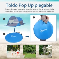Outsunny Carpa de Playa Automático para 1-2 Personas con 1 Puerta 2 Ventanas y Bolsa de Transporte 200x120x90 cm Azul(m-5)
