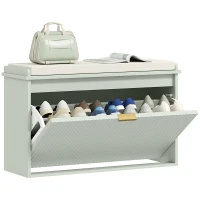 HOMCOM Elegant Eight Shoe Bench, with Top Seat - Green(m-10)