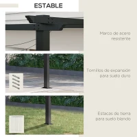 Outsunny Pérgola de Pared para Exterior con Techo Retráctil para Patio Terraza Jardín 390x290x220 cm Crema(m-6)