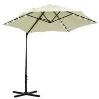 Outsunny Parasol de Terraza Manual Ø256x248 cm con Luces LED Solares Poste Giratorio 360° y Ventilación Superior Beige(m-1)