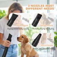PawHut 2200W Dog Hair Dryer with Adjustable Temperature & Velocity, 3 Different Nozzles, Black(m-6)