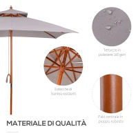 Outsunny Ombrellone da Giardino 3x3m con 8 Stecche in Bambù e Copertura Parasole a 2 Livelli, Grigio(m-4)