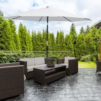 Outsunny Sombrilla de Jardín Ø295x250 cm con Manivela Parasol Exterior con Mecanismo de Inclinación y Poste Desmontable de Metal para Terraza Piscina Patio Blanco(m-2)