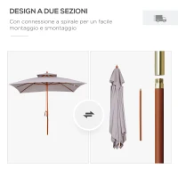 Outsunny Ombrellone da Giardino 3x3m con 8 Stecche in Bambù e Copertura Parasole a 2 Livelli, Grigio(m-6)