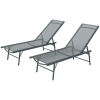 Outsunny Conjunto de 2 Espreguiçadeiras Jardim Dobráveis e Reclináveis em 5 Posições 164x54x84 cm Cinza Claro(m-11)