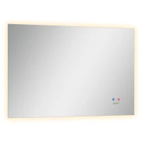 kleankin Espelho de Casa de Banho com Luz LED Anti-Embaciamento Interruptor Tátil 3 Luzes Ajustáveis e Função de Memória 90x60cm Prata(m-1)