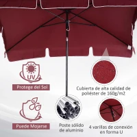 Outsunny Sombrilla de Terraza de Aluminio 198x130x245 cm Parasol de Jardín Rectangular con Función de Inclinación Rojo Vino(m-6)