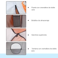 Outsunny Tienda de Ducha Camping Portátil UV25+ Tienda de Privacidad Tienda Instantánea para Baño Vestuario Cambiador Inodoro con Ventana Bolsillo y Bolsa de Transporte 123x121x198 cm Naranja(m-6)