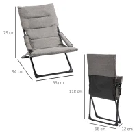 Outsunny 2 en 1 Silla de Camping Plegable Silla de Jardín Portátil con Cojín Acolchado Extraíble y Reposabrazos Marco de Acero para Terraza Playa Exterior 66x94x79 cm Gris(m-3)