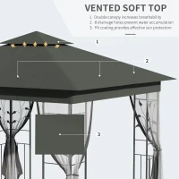 Outsunny 3 x 3(m) Steel Frame Double Roof Garden Gazebo - Grey(m-4)
