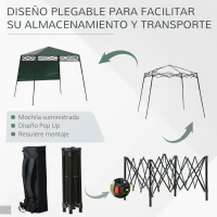 Outsunny Cenador Plegable 220x220x200 cm con 1 Pared Lateral Bolsa de Transporte Impermeable y Protección UV50+ Verde(m-5)